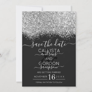 Save The Date Mariage Confetti Parties scintillant noire en arge