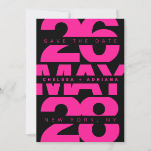 Save The Date Mariage contemporain rose vif typographie en gras