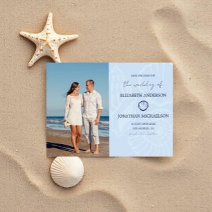 Save The Date Mariage Coquillages Bleus Côtiers