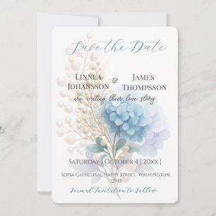 Save The Date Mariage couleur bleu d'aquarelle romantique Pearl 
