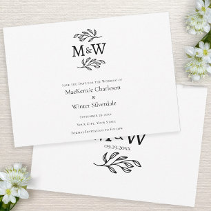 Save The Date Mariage Couple Simple Monogramme Initiales Minimal