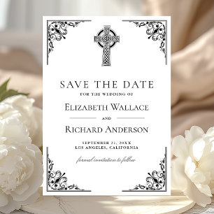 Save The Date Mariage croix celtique noir et blanc