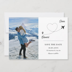 Save The Date Mariage d'amour de voyage en avion minimaliste mod