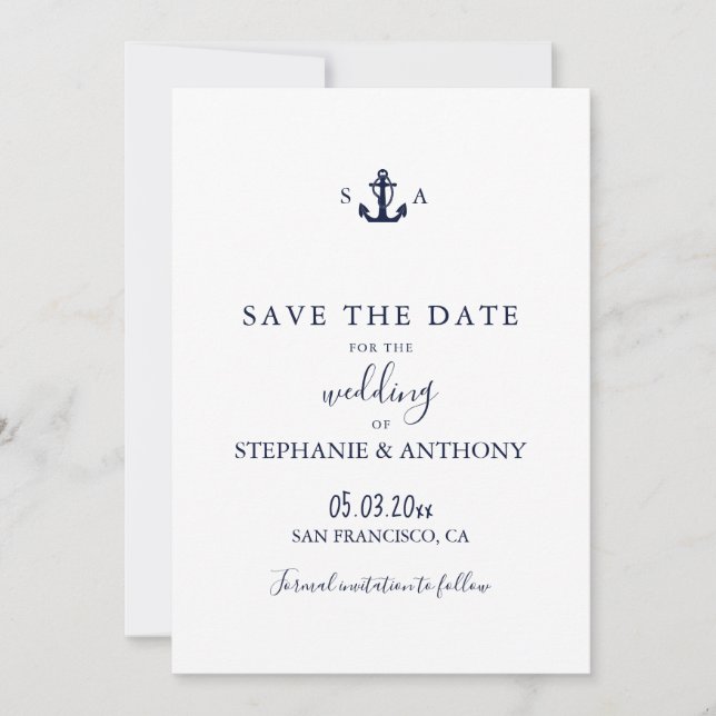 Save The Date Mariage d'Ancre bleu marine Monogram (Devant)