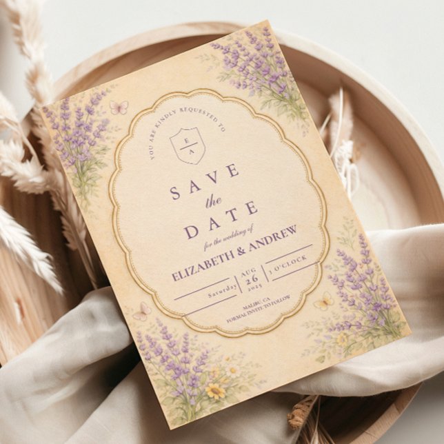 Save The Date Mariage dans un jardin de lavande vintage (Créateur téléchargé)