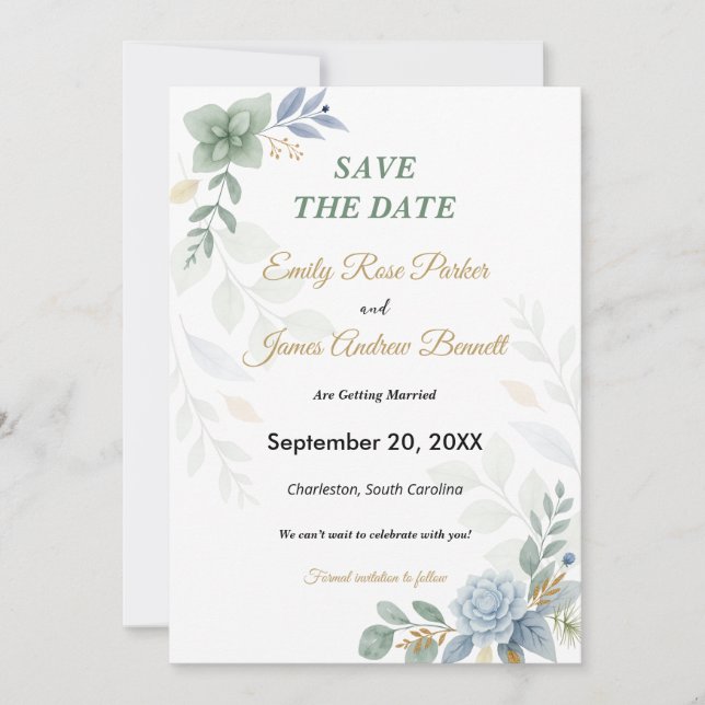 Save The Date Mariage d'aquarelle bleu foncé (Devant)