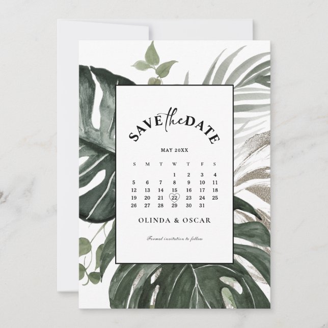 Save The Date Mariage d'aquarelle botanique de verdure rustique (Devant)