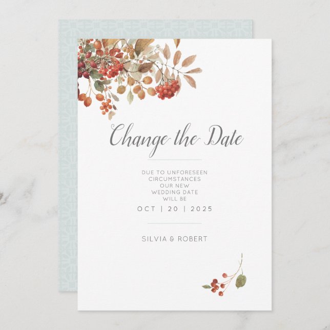 Save The Date Mariage d'aquarelle de feuillage de automne rustiq (Devant / Derrière)
