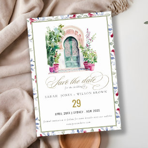 Save The Date Mariage d'aquarelle de porte marocaine tropicale