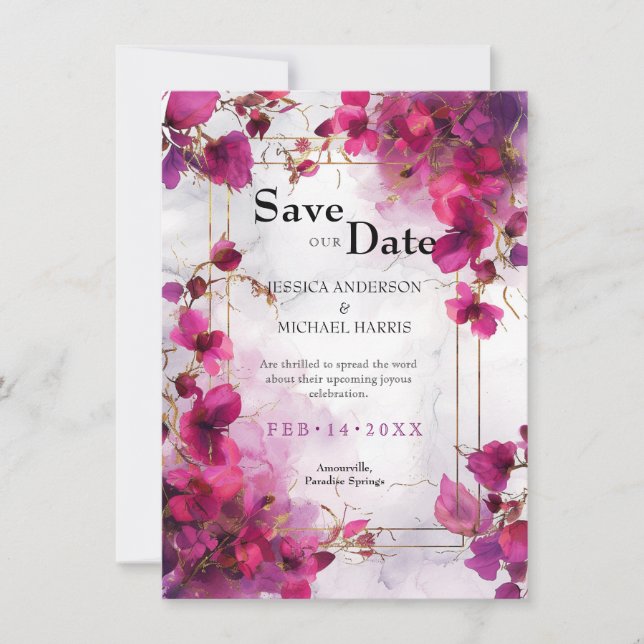 Save The Date Mariage d'aquarelle Fuchsia (Devant)