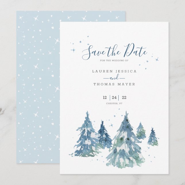 Save The Date Mariage d'aquarelle hiver À feuillage persistant T (Devant / Derrière)