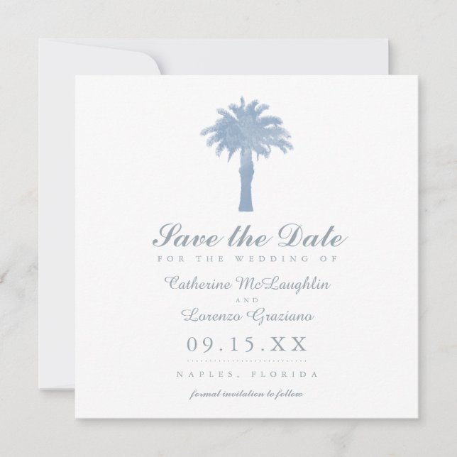 Save The Date Mariage d'aquarelle Hydrangea Blue Palm Tree (Devant)