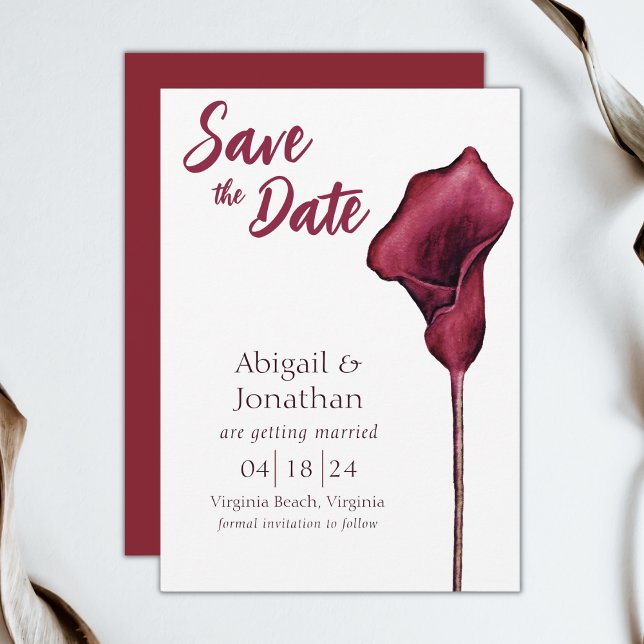 Save The Date Mariage d'aquarelle Magenta Calla Lily (Créateur téléchargé)