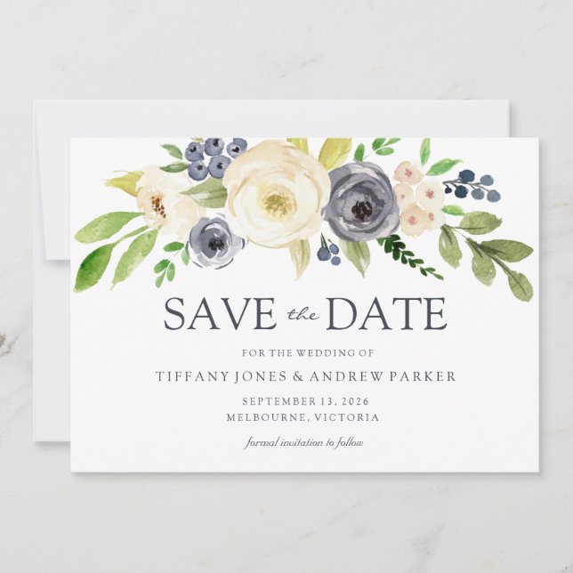 Save The Date Mariage d'aquarelle marine et champagne (Devant)