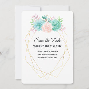 Save The Date Mariage d'aquarelle moderne rose et vert