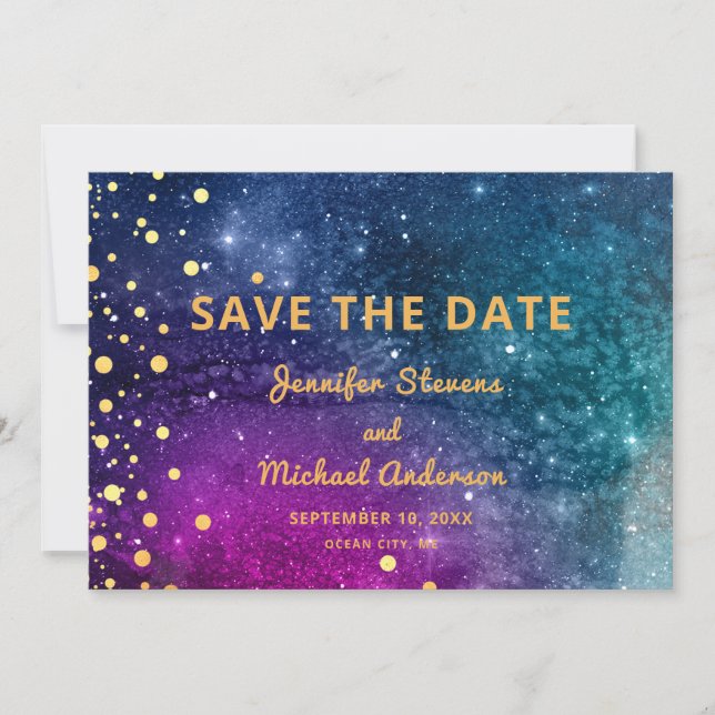 Save The Date Mariage d'aquarelle Peacock bleu or moderne (Devant)