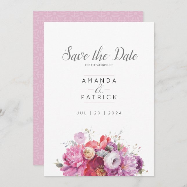 Save The Date Mariage d'aquarelle rose d'été (Devant / Derrière)