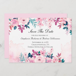Save The Date Mariage d'aquarelle rose violet vert