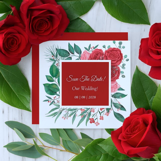 Save The Date Mariage d'aquarelle rouge (Red Rose Watercolor Wedding Save The Date)