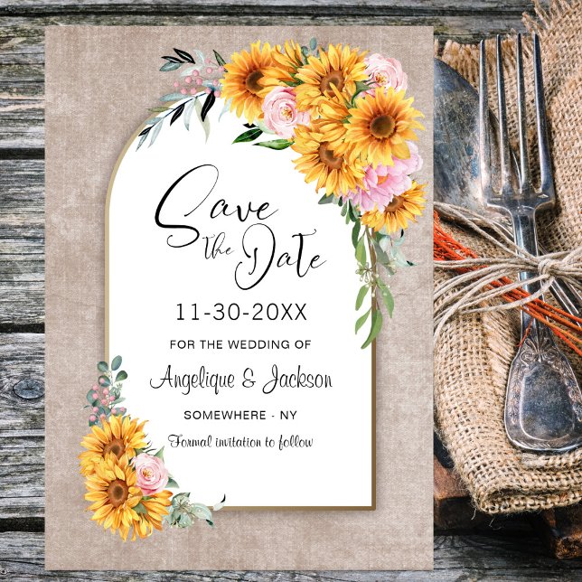Save The Date Mariage d'arc de tournesol rustique (Créateur téléchargé)