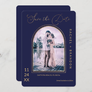Save The Date Mariage d'arche bleu marine simple or moderne