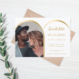 Save The Date Mariage d'arche photo moderne en or blanc
