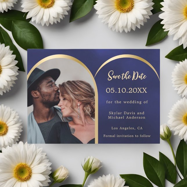 Save The Date Mariage d'arche photo moderne en or bleu (Créateur téléchargé)