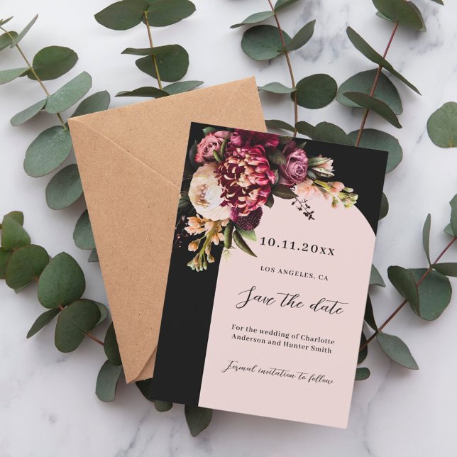 Save The Date Mariage d'arche rose bordeaux noir (Créateur téléchargé)