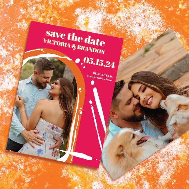Save The Date Mariage d'arche rose rétro Bold Neon (Créateur téléchargé)