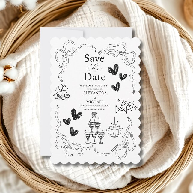 Save The Date Mariage d'art gribouillé noir et blanc (Créateur téléchargé)