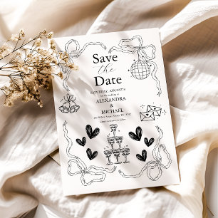Save The Date Mariage d'art gribouillé noir et blanc