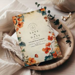 Save The Date Mariage d'automne à fleurs traînantes