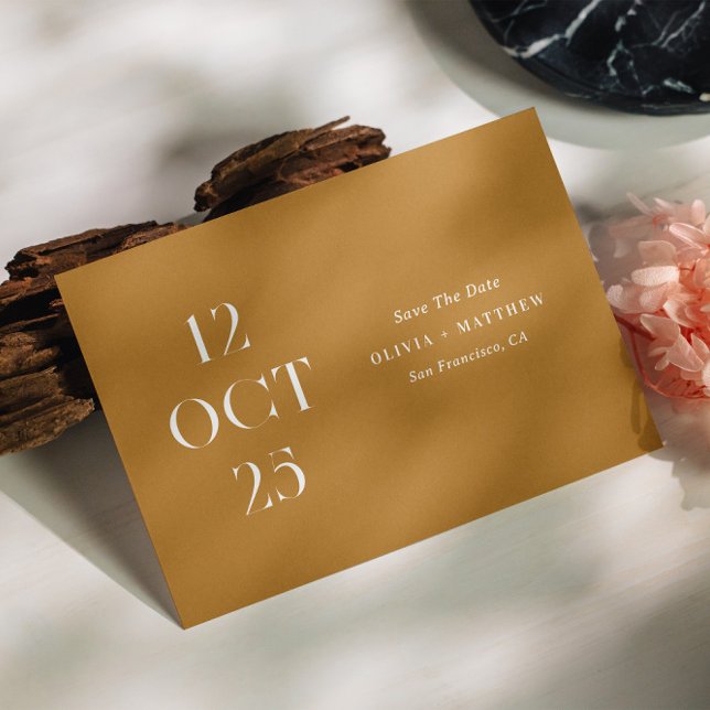 Save The Date Mariage d'automne Brun Moutarde | Photo rustique d (Créateur téléchargé)