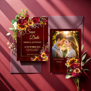 Save The Date Mariage de automne bordeaux rose photo de tourneso