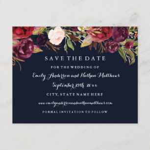 Save The Date Mariage de automne Floral De La Marine Bourgogne E