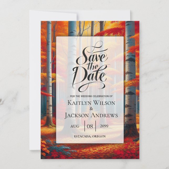 Save The Date Mariage de automne Rustic Birch Tree (Devant)