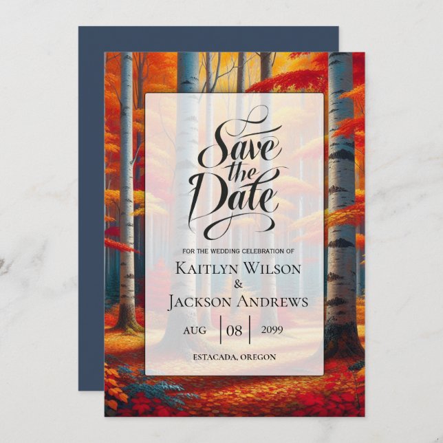 Save The Date Mariage de automne Rustic Birch Tree (Devant / Derrière)