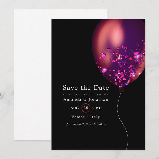 Save The Date Mariage de ballon Confetti (Devant / Derrière)