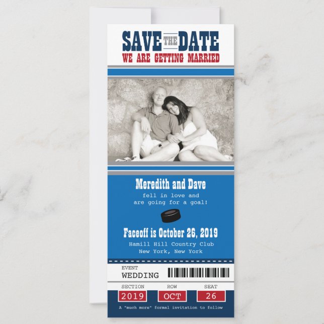 Save The Date Mariage de billets de hockey Enregistrer la date (Devant)