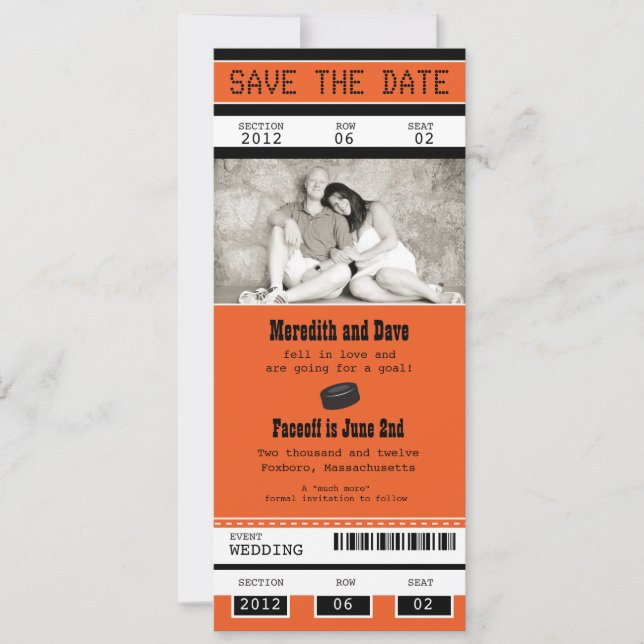 Save The Date Mariage de billets de hockey Enregistrer la date (Devant)
