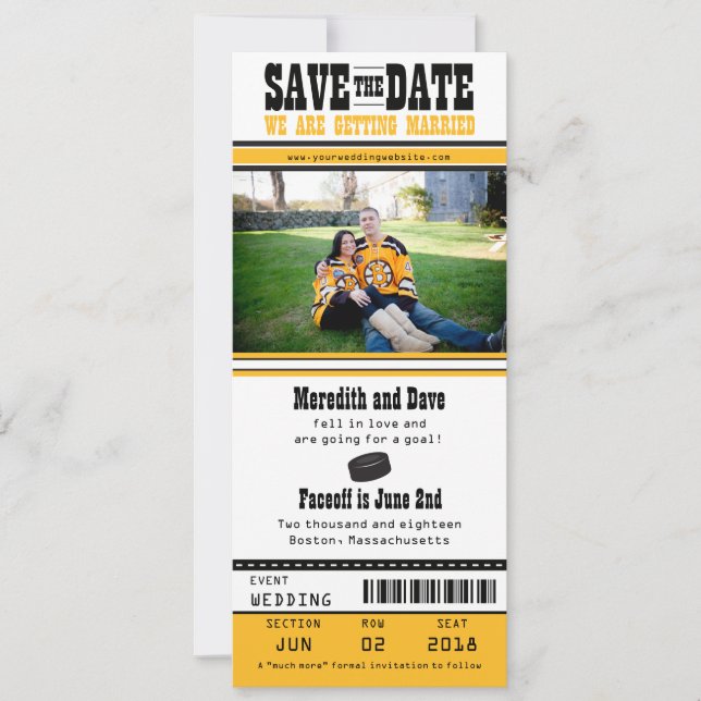 Save The Date Mariage de billets de hockey Enregistrer la date (Devant)