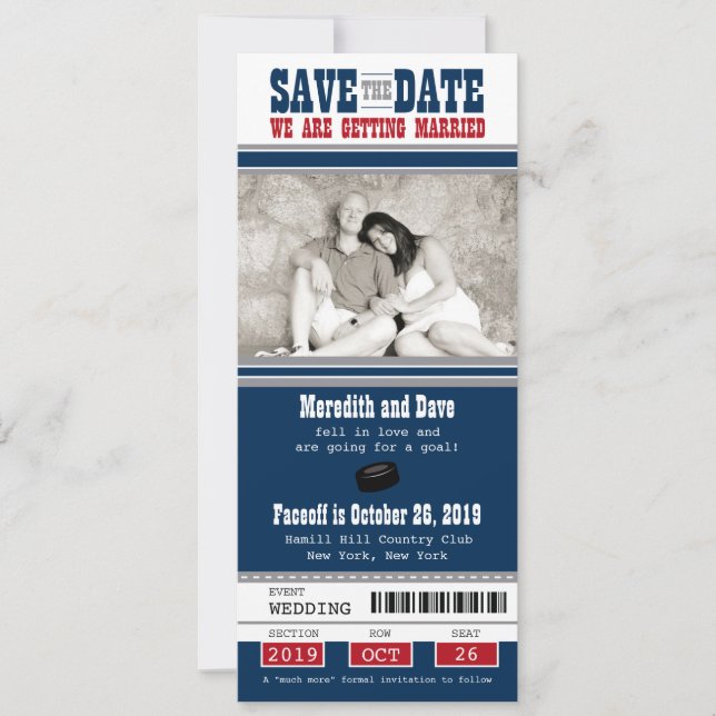 Save The Date Mariage de billets de hockey Enregistrer la date (Devant)