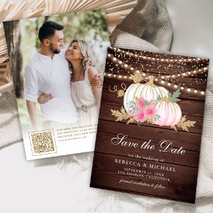 Save The Date Mariage de bois de grange Pompom floral rose blanc