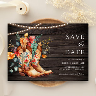 Save The Date Mariage de bois de pousses florales de cowgirl occ