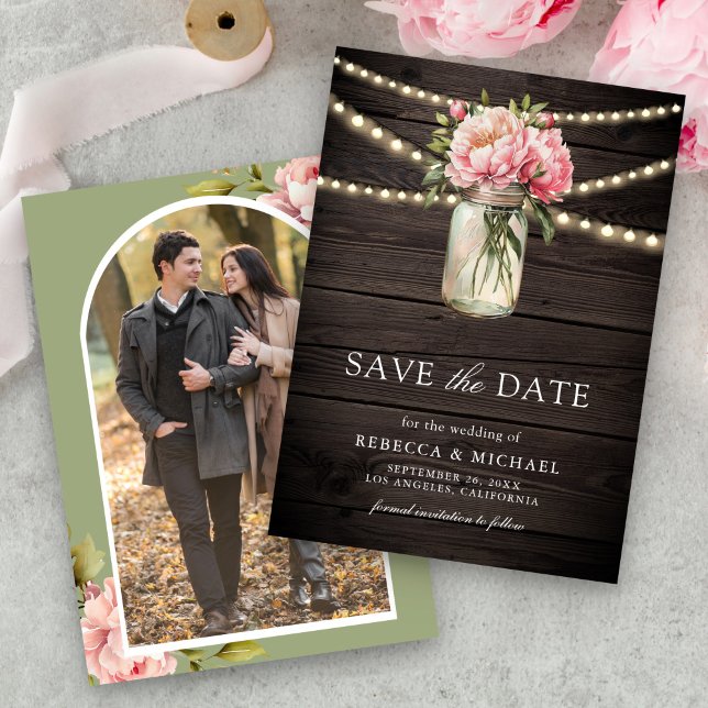 Save The Date Mariage de bois rose Floral Mason Jar (Créateur téléchargé)