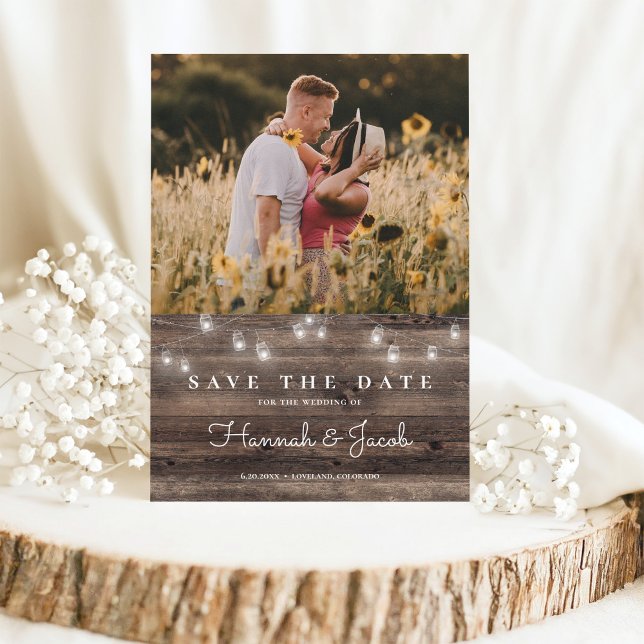 Save The Date Mariage de bois rustique Marson Jar (Créateur téléchargé)