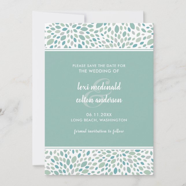 Save The Date Mariage de bord de mer Abstrait vert moderne (Devant)