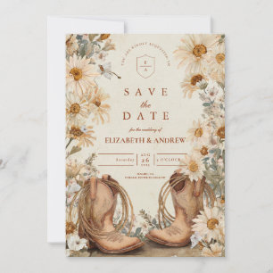 Save The Date Mariage de bottes de fille de la marguerite rustiq