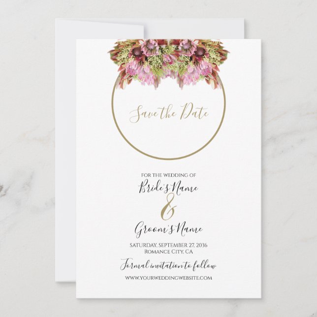Save The Date Mariage de bouquet de fleurs sauvages rustiques (Devant)
