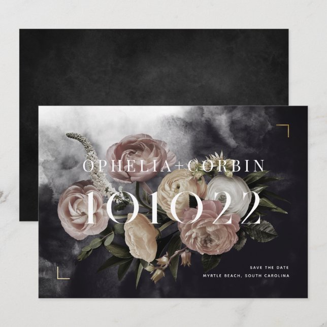 Save The Date Mariage de bouquet Smokey Dark Rose (Devant / Derrière)